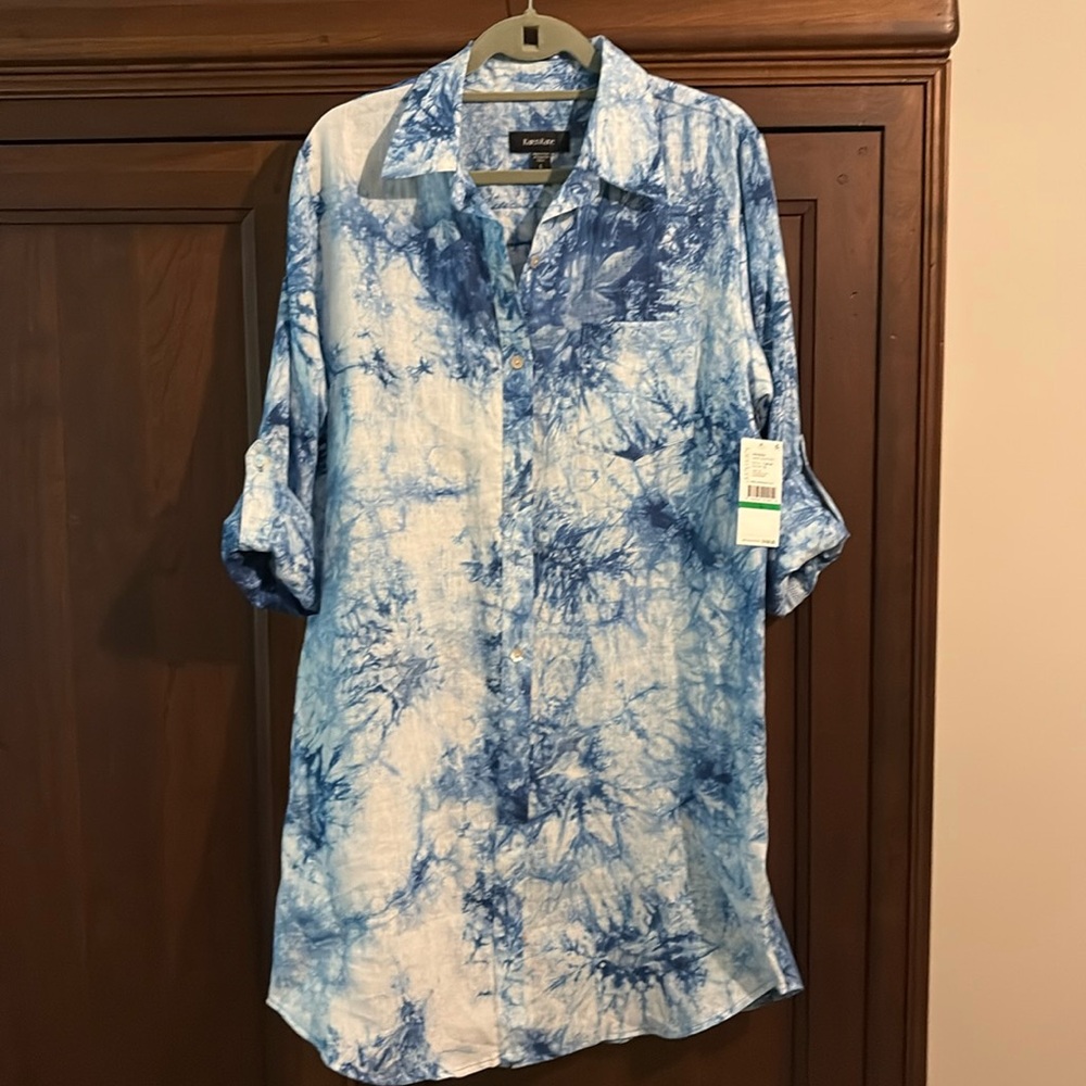 Multicolor blue  dress with roll up sleeves. Brand new with tags.